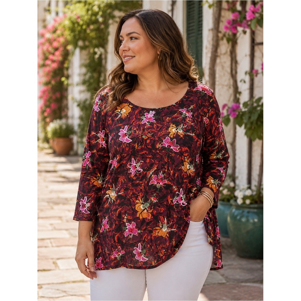 LuLaRoe Womens Top 3X 26 28 24 26 Lynnae Long Sleeve Hi Lo Tunic Floral XXXL NEW